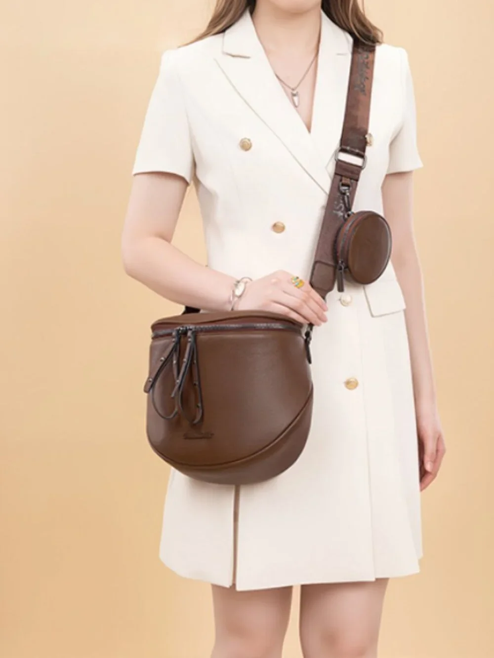 Large Vegan Leather Crossbody Bag with Coin Purse Adjustable Strap